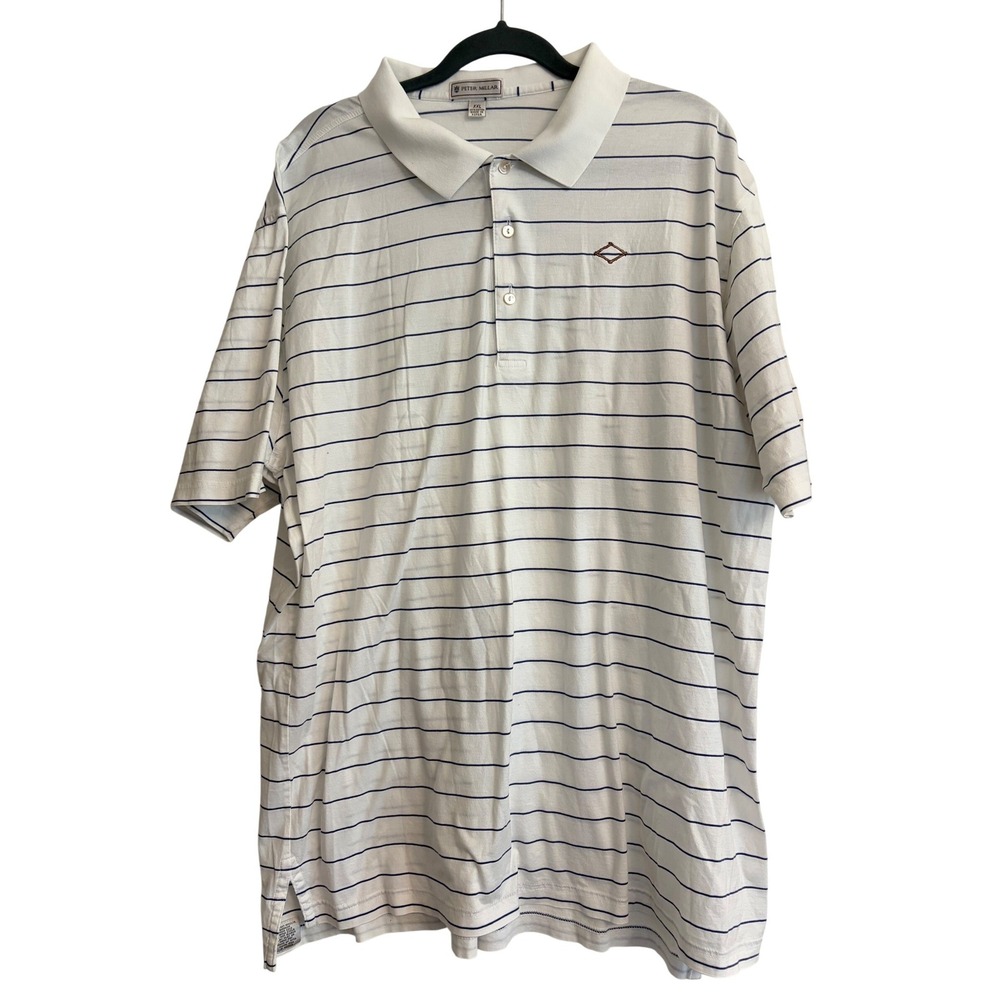 Peter Millar XXL White Navy Striped‎ Short Sleeve Cotton Polo Shirt Preppy
